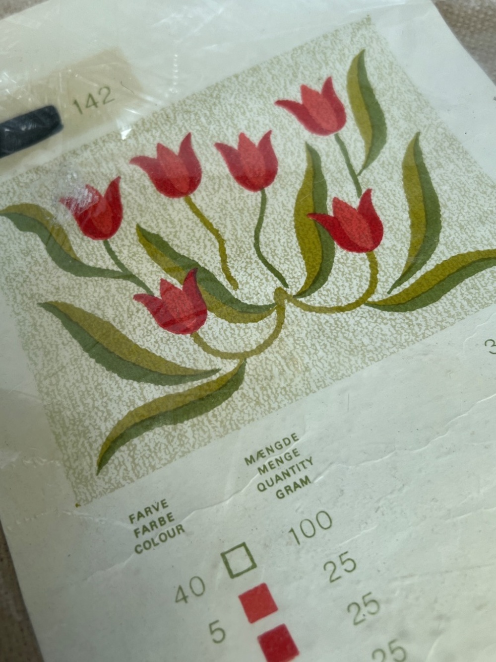 Tulips Punchneedle Stamped Fabric 14" x 17" New Sealed Vintage Canada